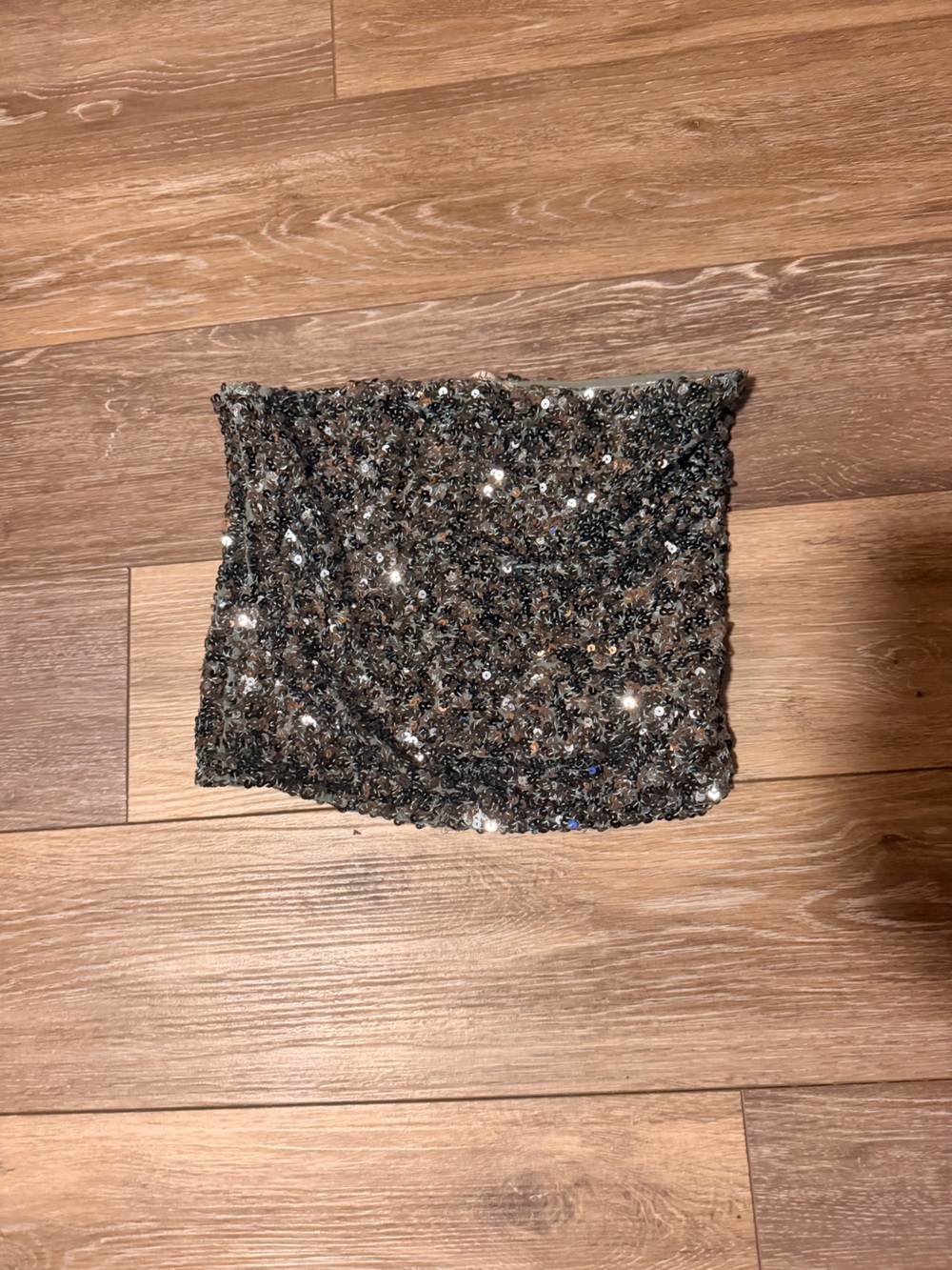 Free People Metallic Sequin Strapless Crop Top - Silver Gunmetal